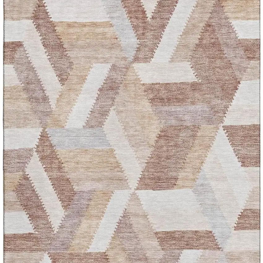 Copper Ivory And Gray Geometric Washable Area Rug With UV Protection Photo 3