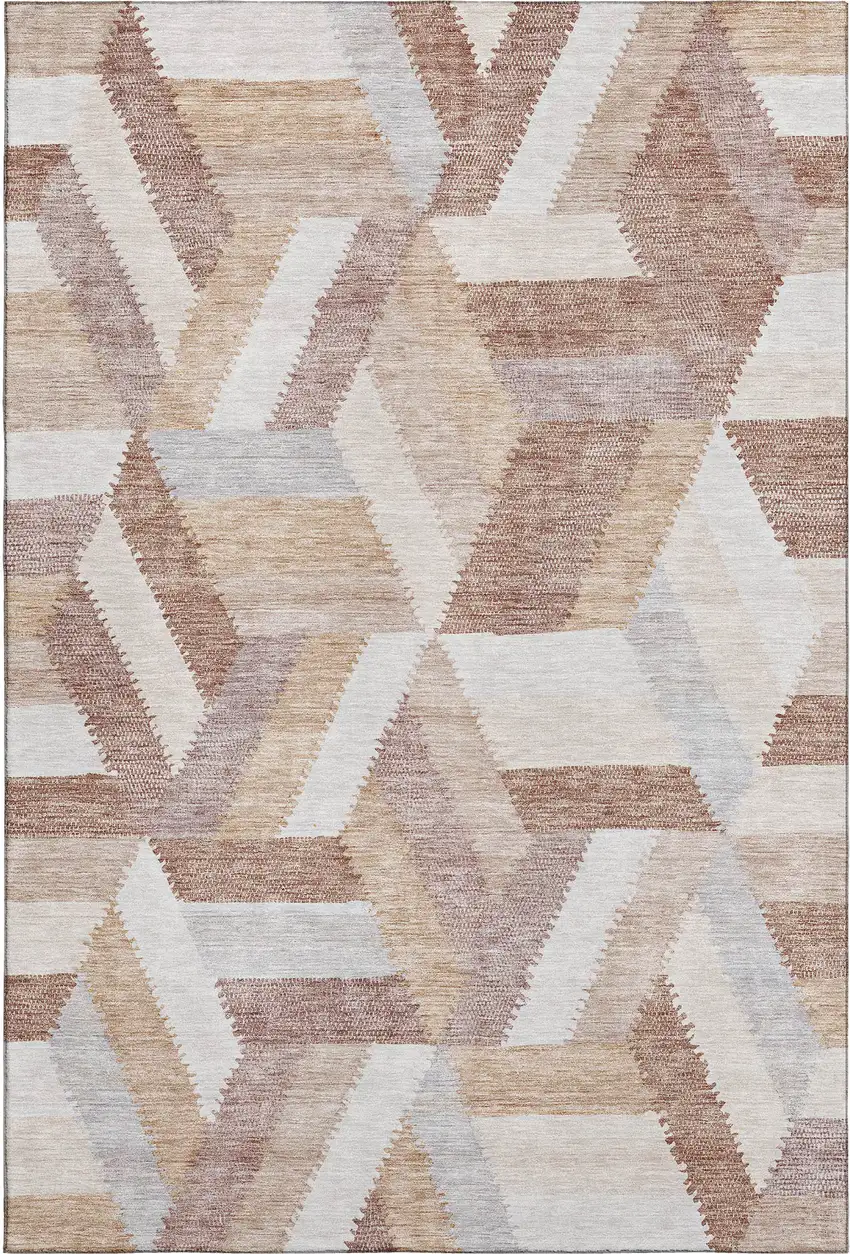 Copper Ivory And Gray Geometric Washable Area Rug With UV Protection Photo 1