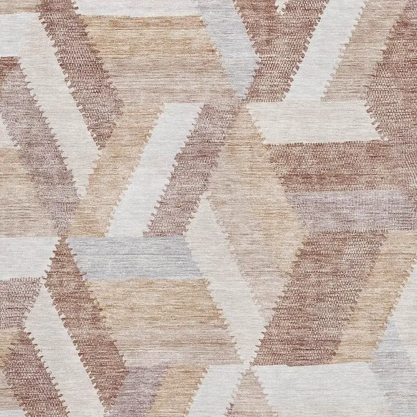 Copper Ivory And Gray Geometric Washable Area Rug With UV Protection Photo 2