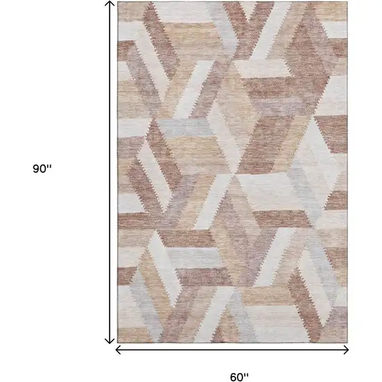 Copper Ivory And Gray Geometric Washable Area Rug With UV Protection Photo 8