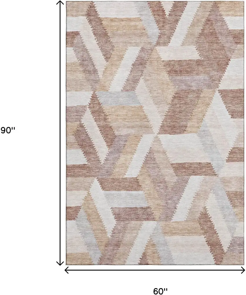 Copper Ivory And Gray Geometric Washable Area Rug With UV Protection Photo 8