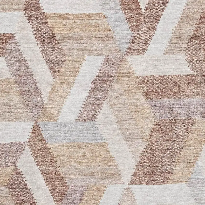 Copper Ivory And Gray Geometric Washable Area Rug With UV Protection Photo 2