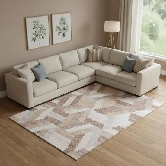 Copper Ivory And Gray Geometric Washable Area Rug With UV Protection Photo 2