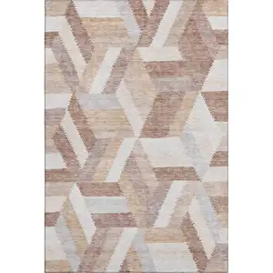 Photo of Copper Ivory And Gray Geometric Washable Area Rug With UV Protection