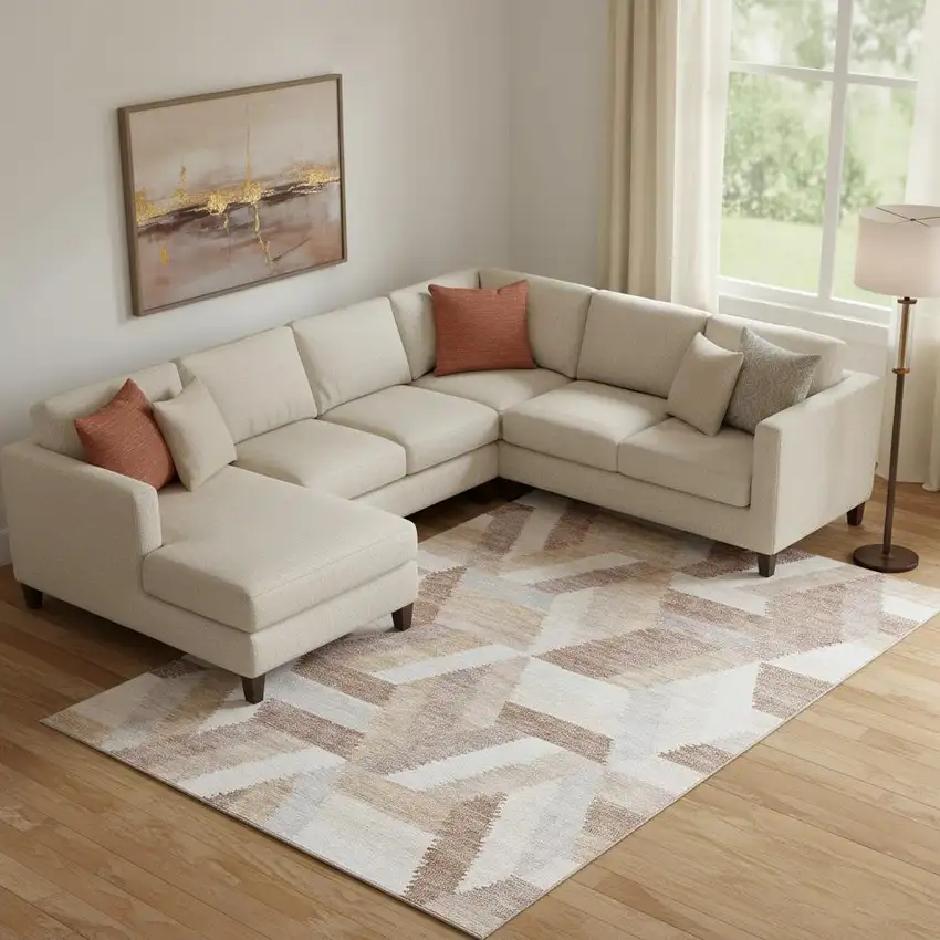 Copper Ivory And Gray Geometric Washable Area Rug With UV Protection Photo 2