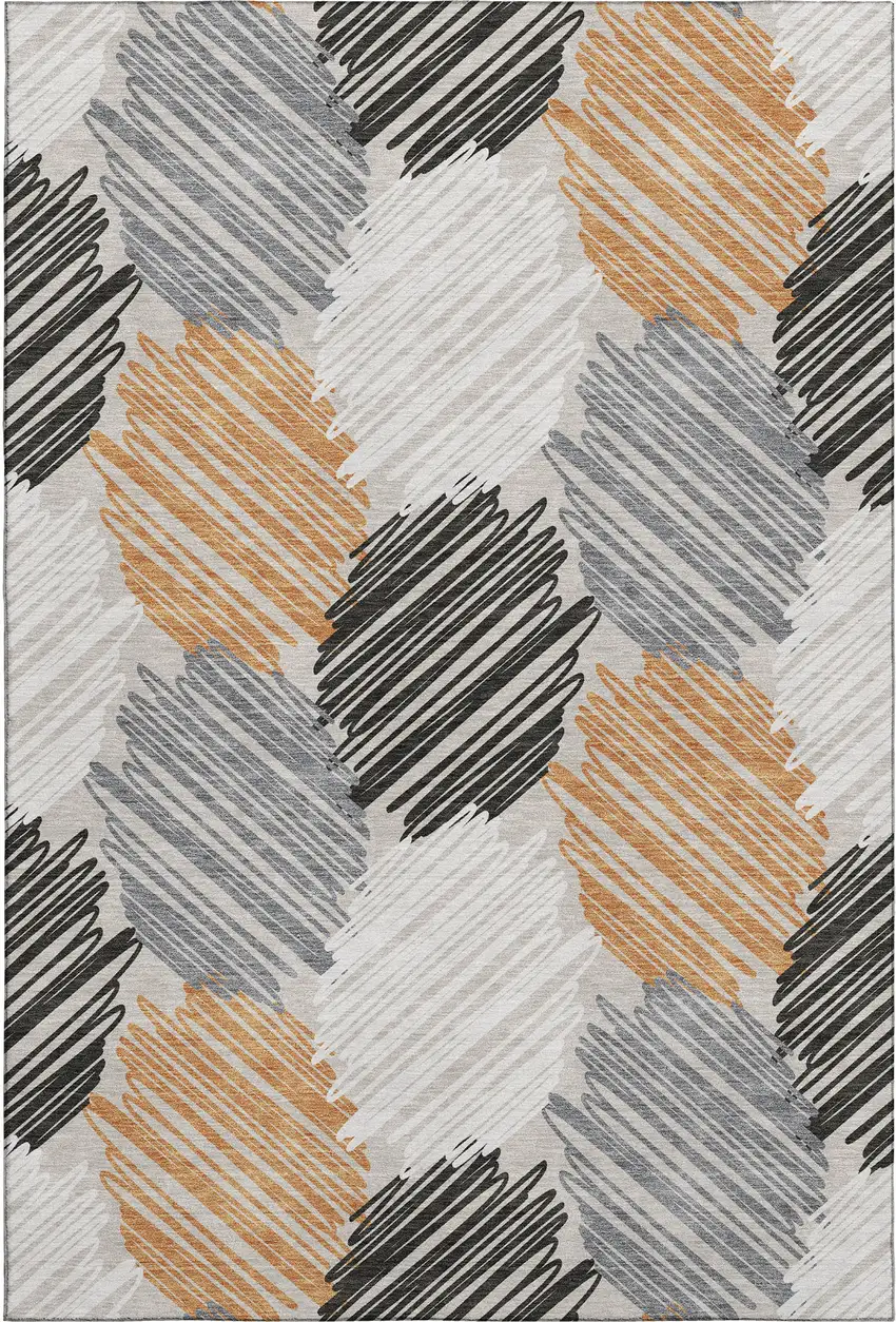 Copper Ivory And Gray Geometric Washable Area Rug With UV Protection Photo 1
