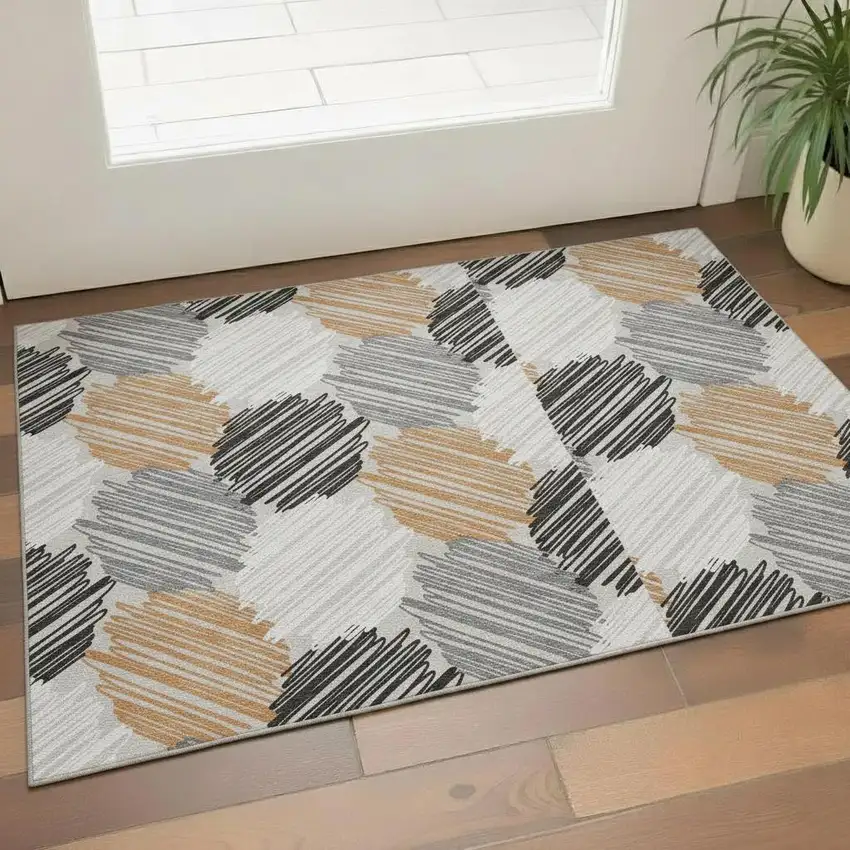 Copper Ivory And Gray Geometric Washable Area Rug With UV Protection Photo 2