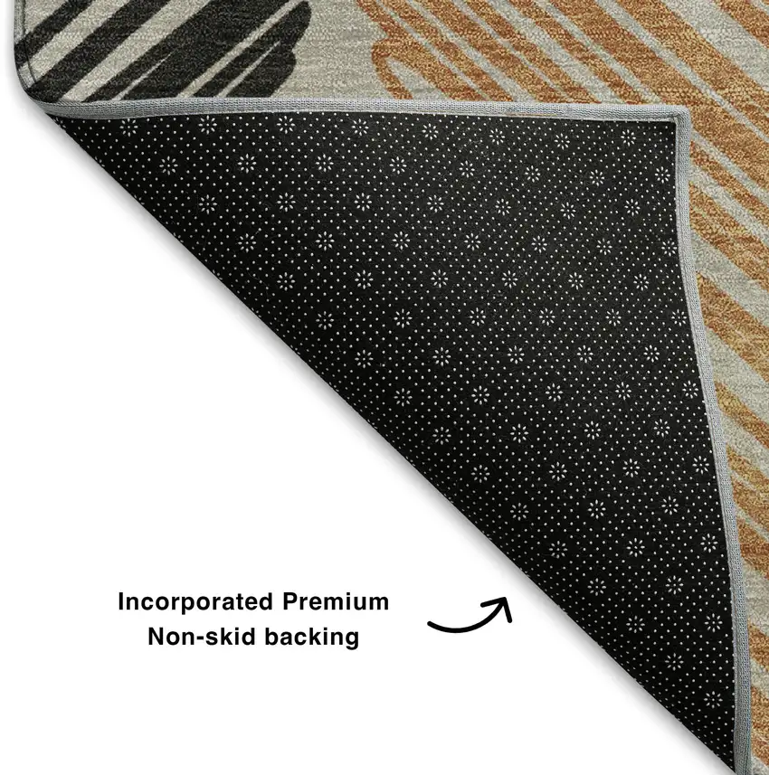 Copper Ivory And Gray Geometric Washable Area Rug With UV Protection Photo 7