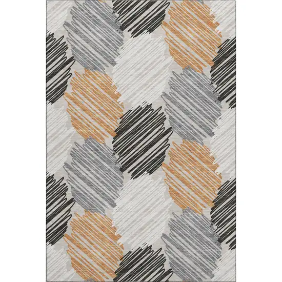 Copper Ivory And Gray Geometric Washable Area Rug With UV Protection Photo 1