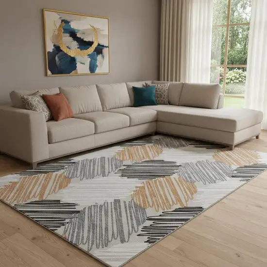 Copper Ivory And Gray Geometric Washable Area Rug With UV Protection Photo 2