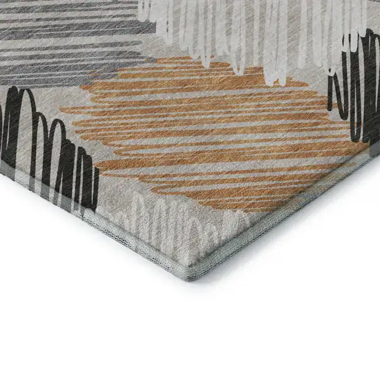 Copper Ivory And Gray Geometric Washable Area Rug With UV Protection Photo 8