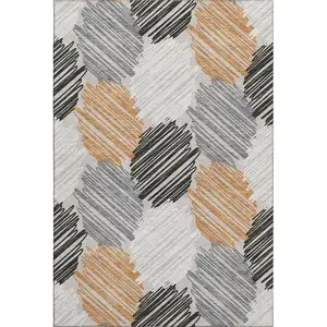 Photo of Copper Ivory And Gray Geometric Washable Area Rug With UV Protection