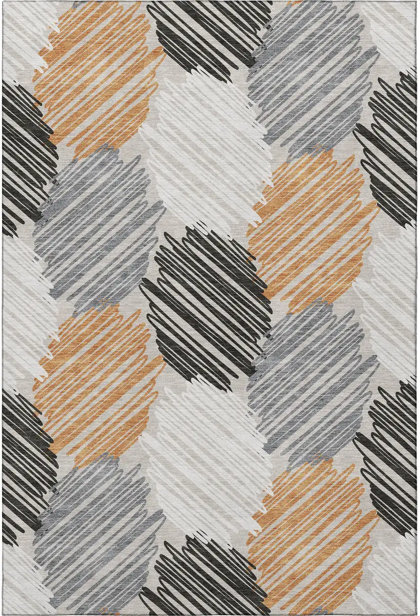 Copper Ivory And Gray Geometric Washable Area Rug With UV Protection Photo 4