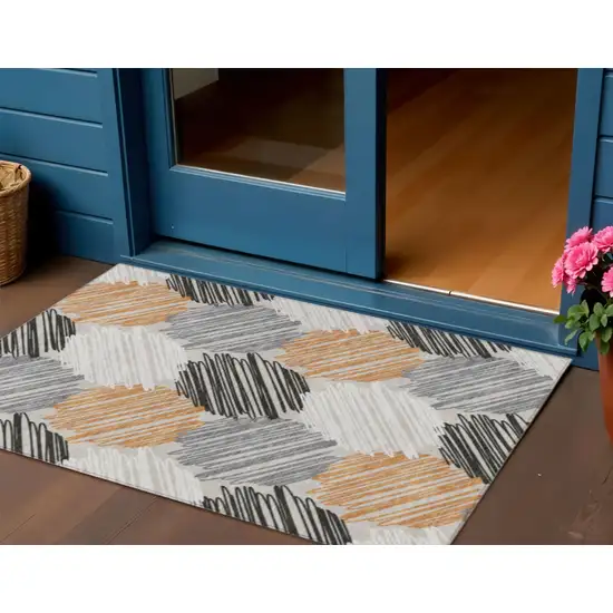 Copper Ivory And Gray Geometric Washable Indoor Outdoor Area Rug Photo 2