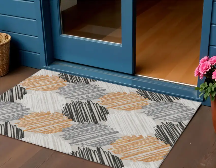 Copper Ivory And Gray Geometric Washable Indoor Outdoor Area Rug Photo 2