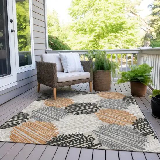 Copper Ivory And Gray Geometric Washable Indoor Outdoor Area Rug Photo 8