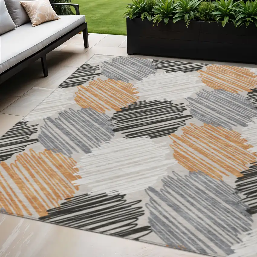 Copper Ivory And Gray Geometric Washable Indoor Outdoor Area Rug Photo 2