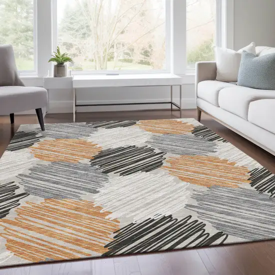 Copper Ivory And Gray Geometric Washable Indoor Outdoor Area Rug Photo 6