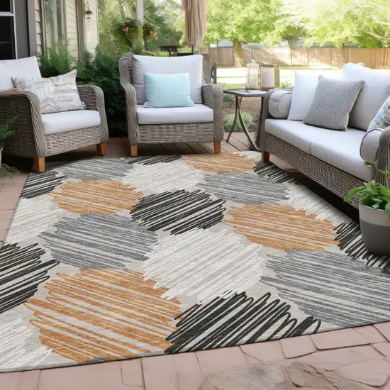 Copper Ivory And Gray Geometric Washable Indoor Outdoor Area Rug Photo 5