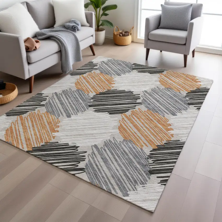 Copper Ivory And Gray Geometric Washable Indoor Outdoor Area Rug Photo 6