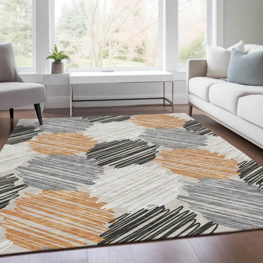Copper Ivory And Gray Geometric Washable Indoor Outdoor Area Rug Photo 7