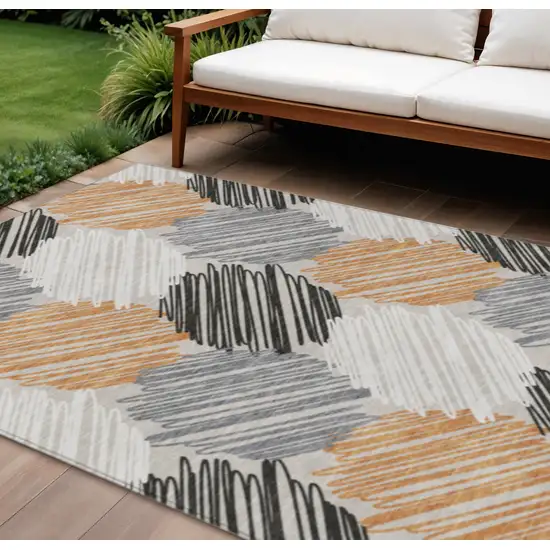 Copper Ivory And Gray Geometric Washable Indoor Outdoor Area Rug Photo 2