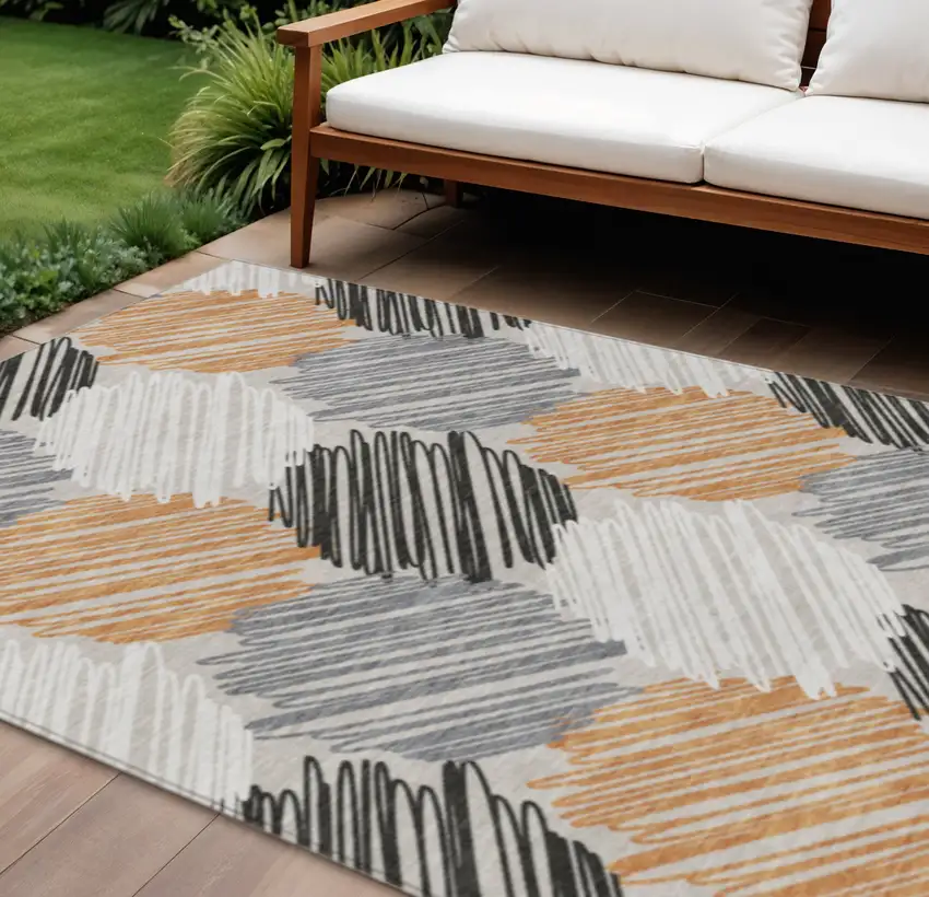 Copper Ivory And Gray Geometric Washable Indoor Outdoor Area Rug Photo 2