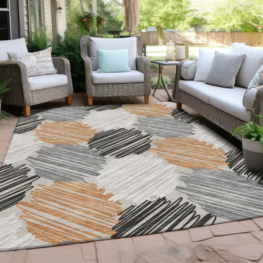 Copper Ivory And Gray Geometric Washable Indoor Outdoor Area Rug Photo 5