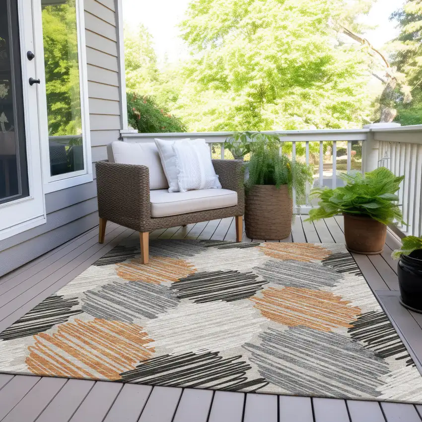 Copper Ivory And Gray Geometric Washable Indoor Outdoor Area Rug Photo 7