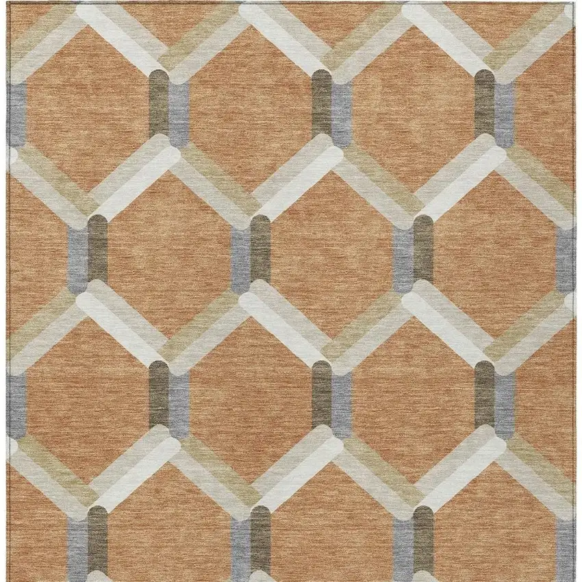 Copper Ivory And Gray Geometric Washable Indoor Outdoor Area Rug Photo 5