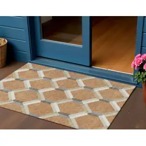 Photo of Copper Ivory And Gray Geometric Washable Indoor Outdoor Area Rug