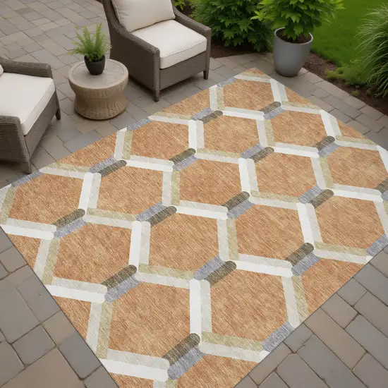 Copper Ivory And Gray Geometric Washable Indoor Outdoor Area Rug Photo 7