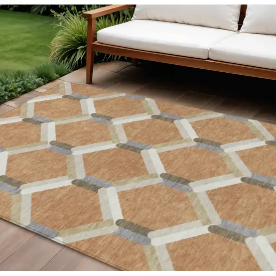 Copper Ivory And Gray Geometric Washable Indoor Outdoor Area Rug Photo 1