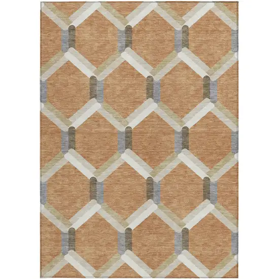 Copper Ivory And Gray Geometric Washable Indoor Outdoor Area Rug Photo 4