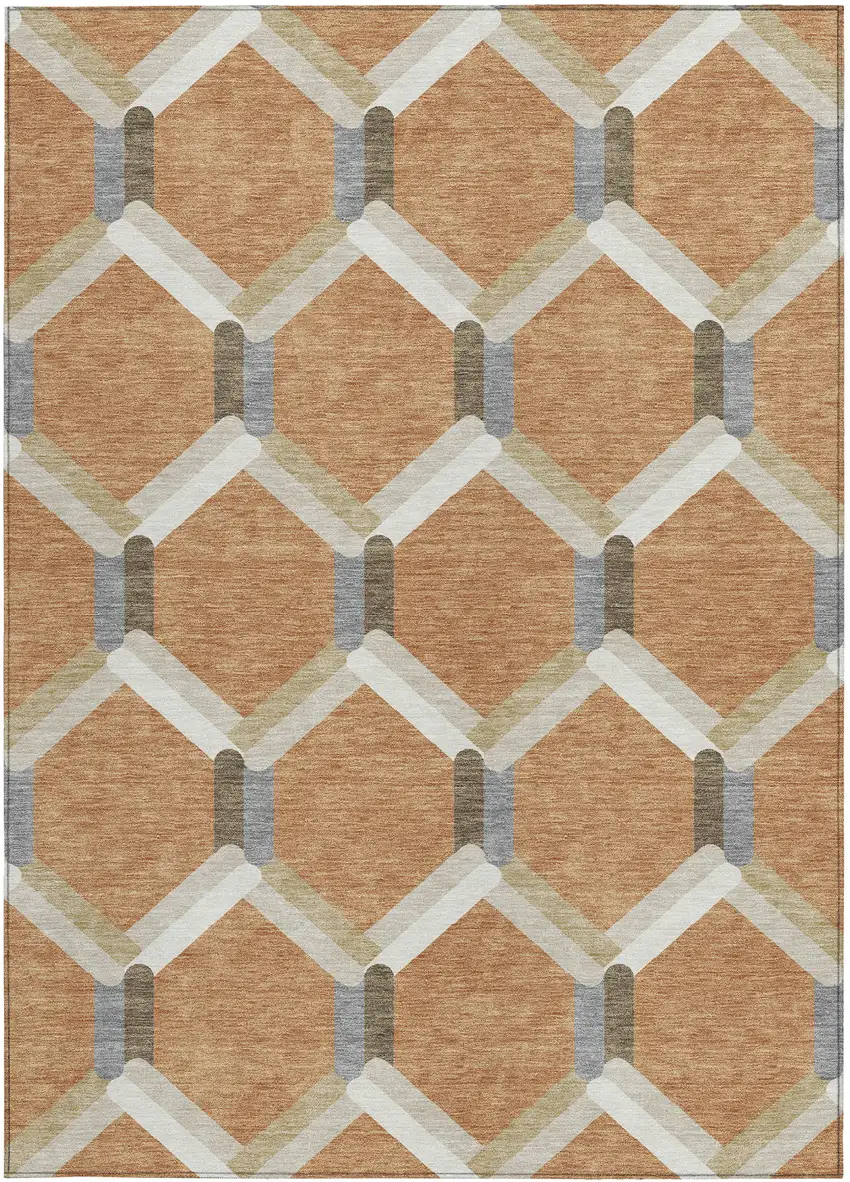 Copper Ivory And Gray Geometric Washable Indoor Outdoor Area Rug Photo 4