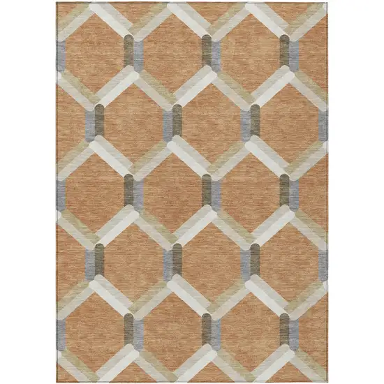 Copper Ivory And Gray Geometric Washable Indoor Outdoor Area Rug Photo 2