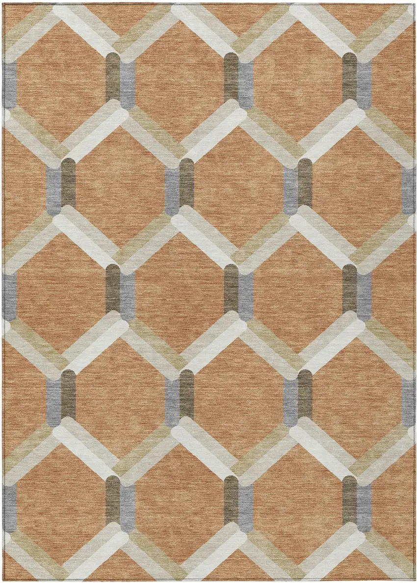 Copper Ivory And Gray Geometric Washable Indoor Outdoor Area Rug Photo 2