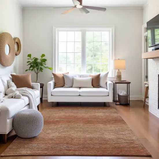 Copper Ivory And Gray Striped Washable Area Rug With UV Protection Photo 1