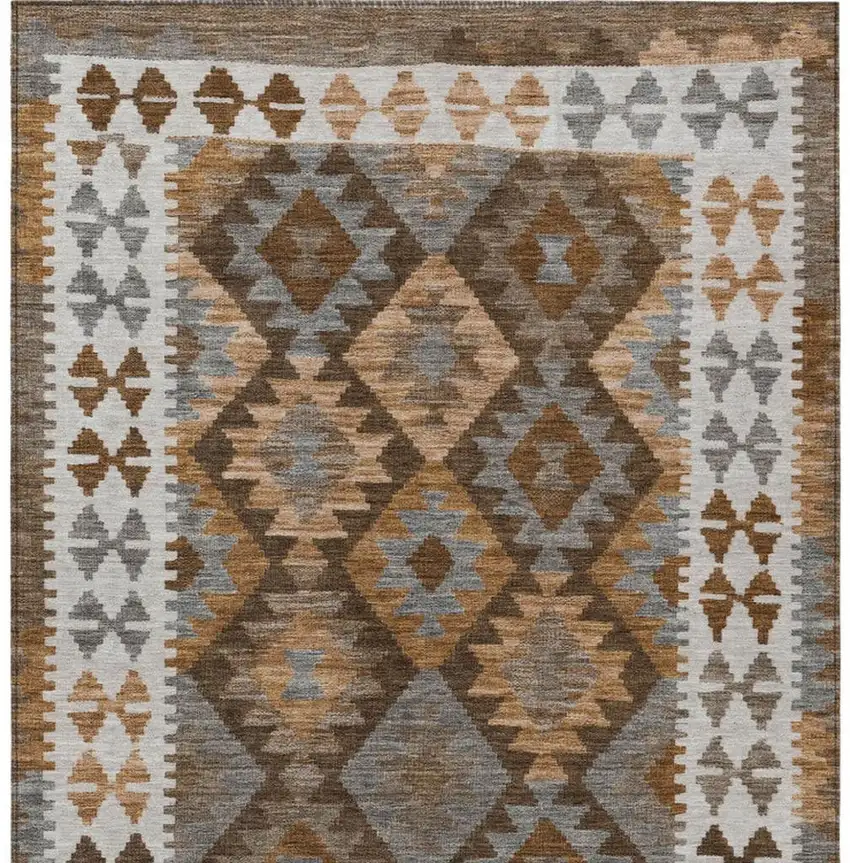 Copper Ivory And Gray Tribal Washable Indoor Outdoor Area Rug Photo 4
