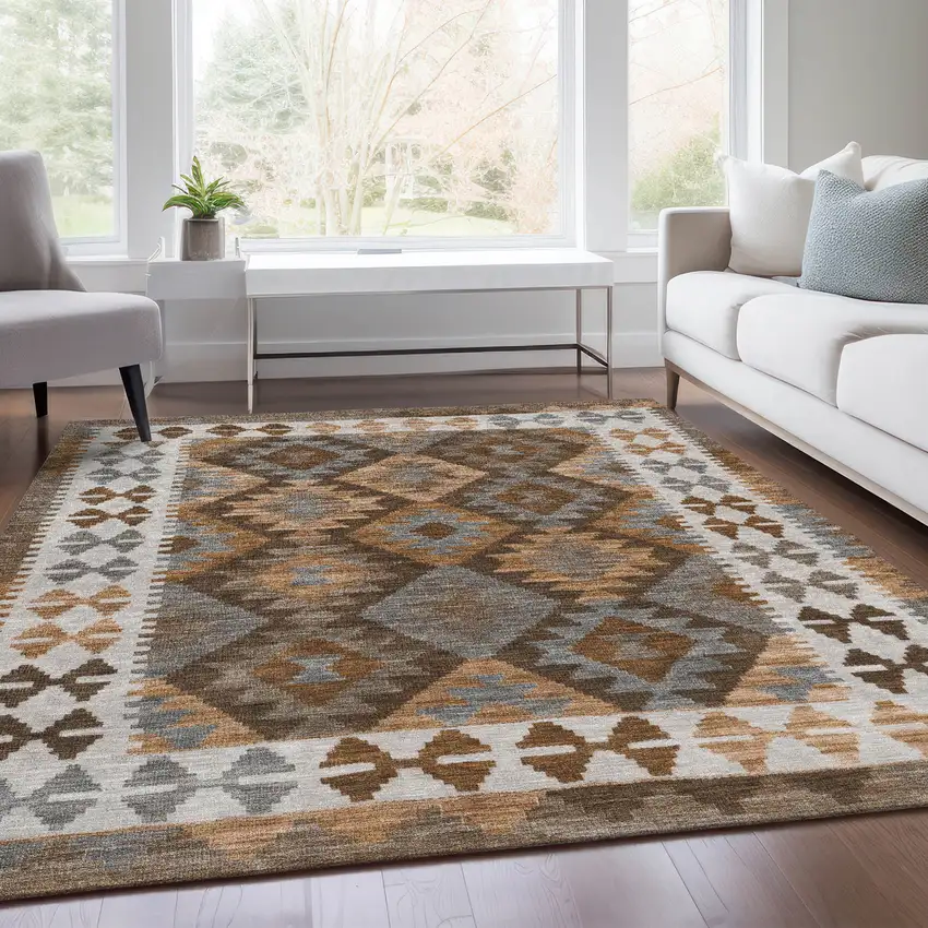 Copper Ivory And Gray Tribal Washable Indoor Outdoor Area Rug Photo 8