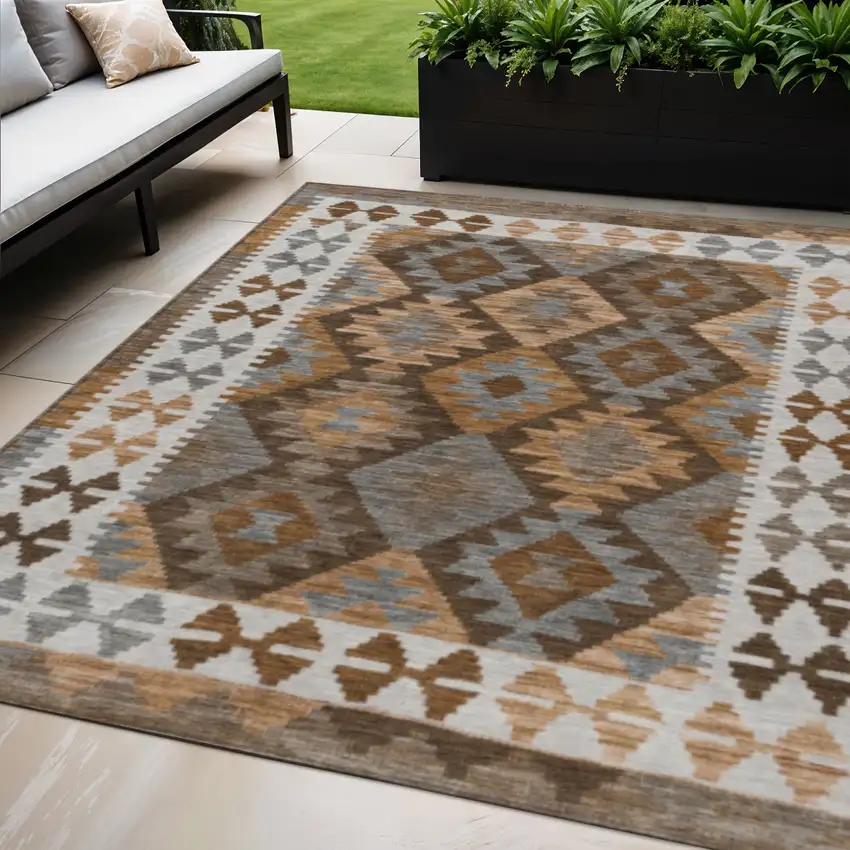 Copper Ivory And Gray Tribal Washable Indoor Outdoor Area Rug Photo 2