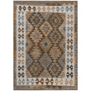 Photo of Copper Ivory And Gray Tribal Washable Indoor Outdoor Area Rug