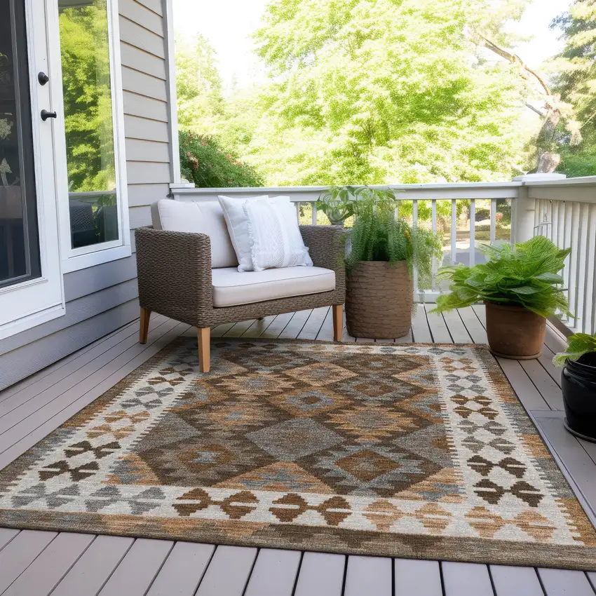 Copper Ivory And Gray Tribal Washable Indoor Outdoor Area Rug Photo 8