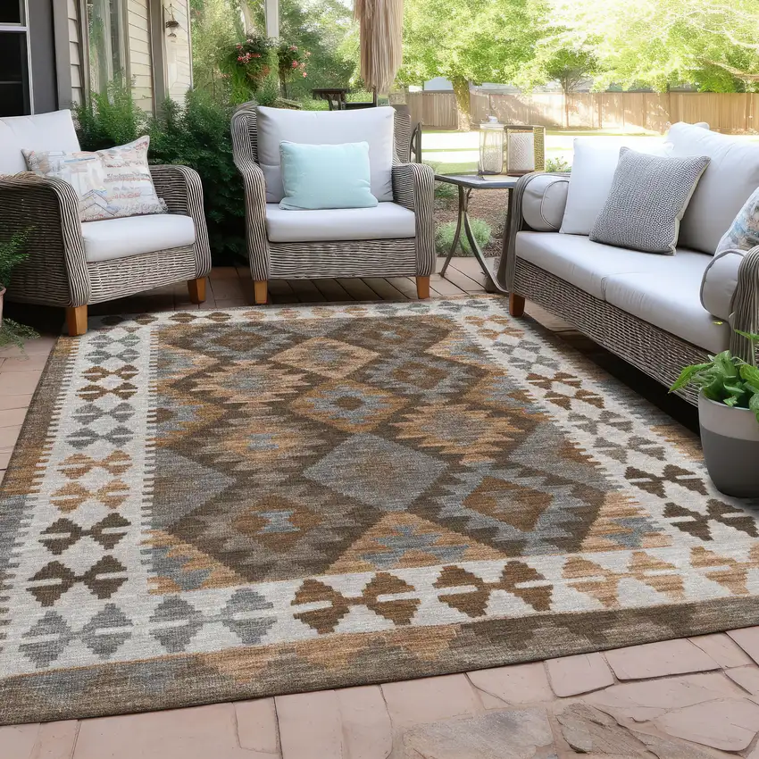 Copper Ivory And Gray Tribal Washable Indoor Outdoor Area Rug Photo 5