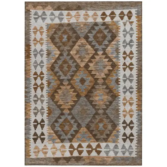 Copper Ivory And Gray Tribal Washable Indoor Outdoor Area Rug Photo 4