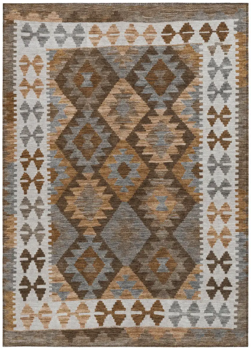 Copper Ivory And Gray Tribal Washable Indoor Outdoor Area Rug Photo 4
