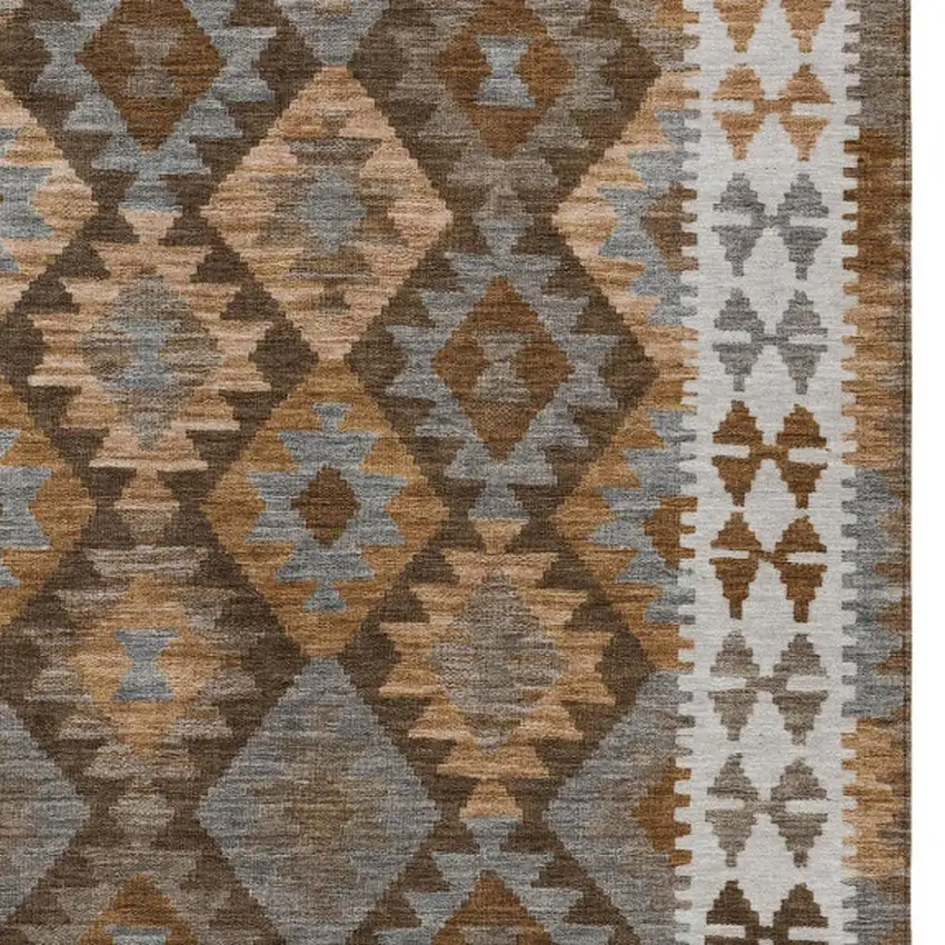 Copper Ivory And Gray Tribal Washable Indoor Outdoor Area Rug Photo 3