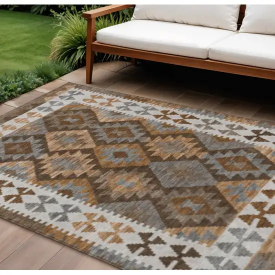 Copper Ivory And Gray Tribal Washable Indoor Outdoor Area Rug Photo 2