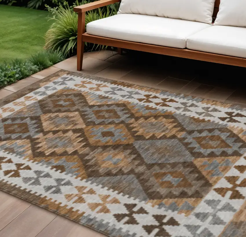 Copper Ivory And Gray Tribal Washable Indoor Outdoor Area Rug Photo 2