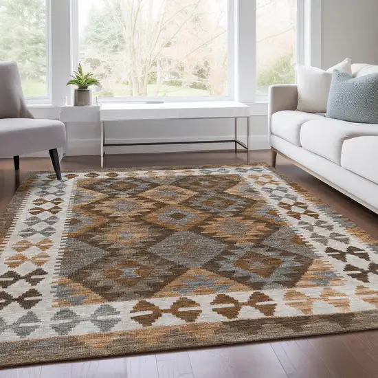 Copper Ivory And Gray Tribal Washable Indoor Outdoor Area Rug Photo 8